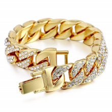 Mens Womens Hip Hop Bracelet Iced Out Curb Cuban 18k Gold Plated Bracelet